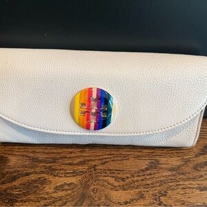 Tory Burch Ivory Clutch with Multicolor Logo